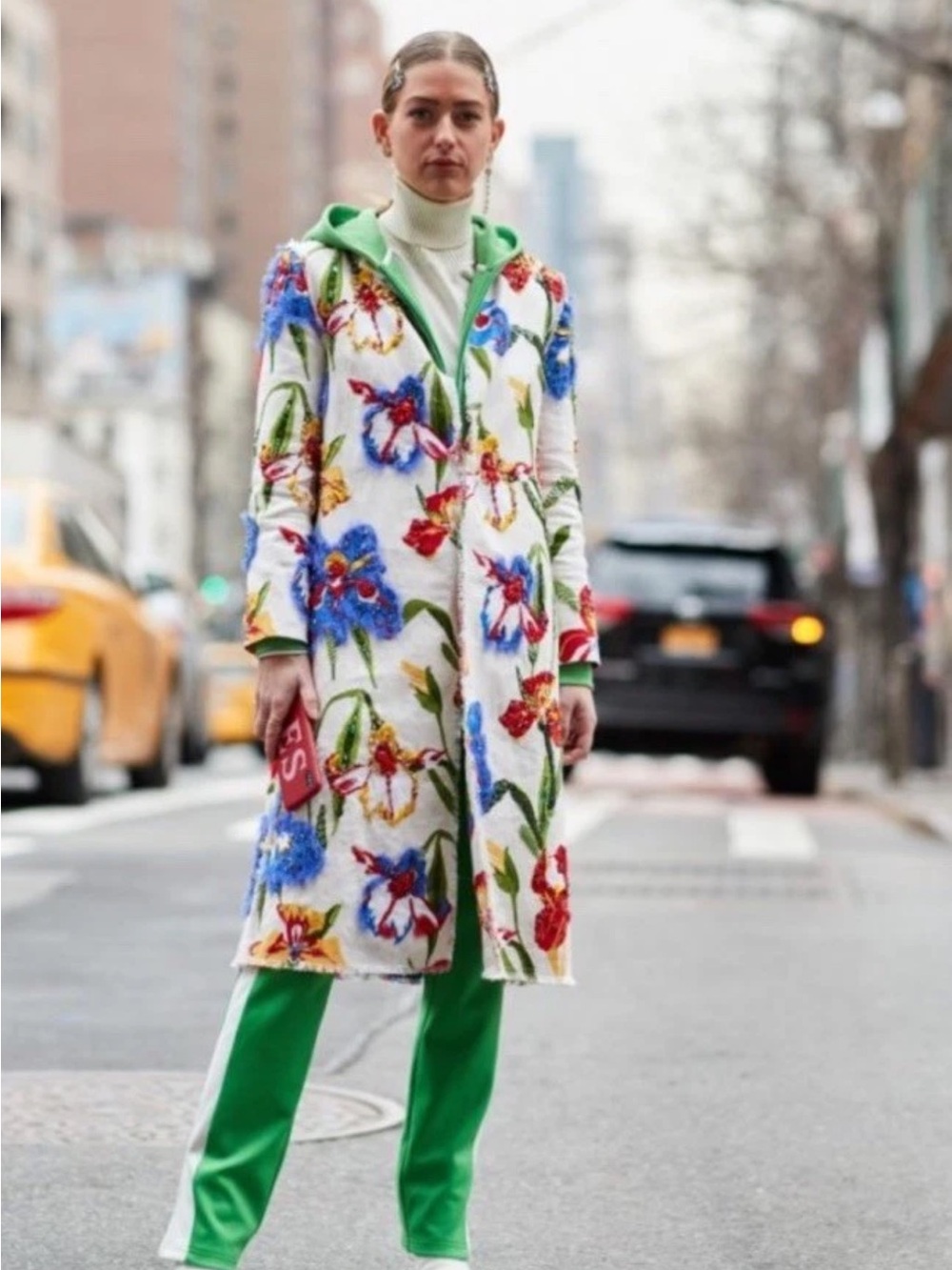 Tory Burch Jenson Coat Colorful Painted Iris Floral Linen Size 6 $1,998 Red Blue